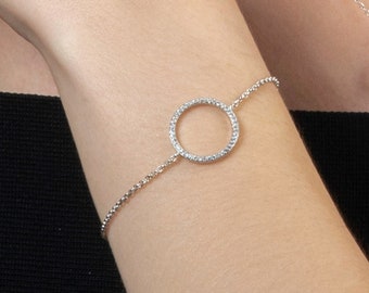 Bracelet cercle pour femme et adolescente, bracelet en argent pour femme serti de pierres précieuses de zircone cubique AAA, bracelet CZ réglable pour femme