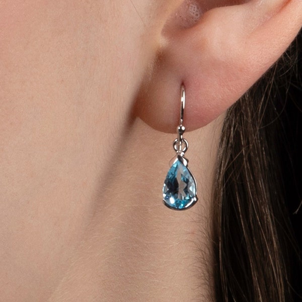 925 Sterling Silver Blue Topaz Drop Earrings for Women and Girls, Silver Blue Topaz Earrings, Dangle Earrings with Pear-Shaped Stones