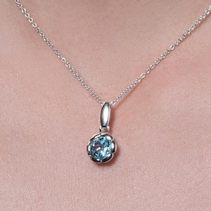 Sterling Silver Blue Topaz Necklace for Women, Natural Blue Topaz Pendant Necklace, Silver Solitaire Necklace with a Round Blue Topaz Stone