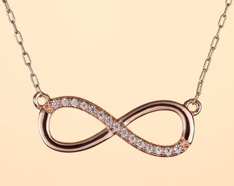 Rosegold Infinity Halskette mit Zirkonia, Rose vergoldet Sterling Silber Infinity Kette für Frauen und Teenager Mädchen
