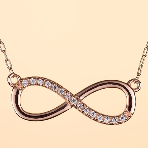 Rose Gold Infinity Necklace With Cubic 