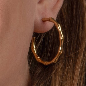 Large Gold Bamboo Hoops