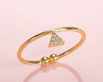 Dainty Gold Triangle Ring for Women, Adjustable Open Rings for Women with Cubic Zirconia. Womens Gold Plated Ring Set with Zirconia Stones