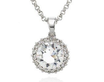 Collier pendentif Halo pour femmes, collier pendentif rond avec pierres de zircone cubiques, collier Halo classique pour adolescentes et femmes