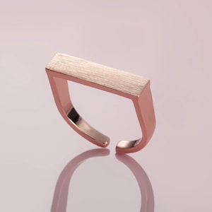 Plain Rose Gold Bar Ring for Women. Womens Open Ring with a Brushed Finish. Adjustable Rings for Women. Simple Rose Gold Rings for Women. image 1