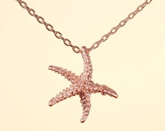 Rose Gold Starfish Necklace for Women, Dainty Rose Gold Necklace for Women and Teen Girls, Brushed Finish Starfish Pendant Necklace,