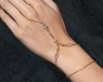 Bracciale schiavo d'oro per donne e ragazze adolescenti, gioielli a mano per donne, bracciale e anello a catena a mano d'oro, gioielli a mano delicati Boho