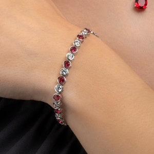 Bracelet tennis en argent sterling 925 avec serti clos et zircons rouges et blancs pour femme, bracelet avec pierres rouges et blanches de 4 mm en argent
