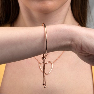 Adjustable Plain Dainty Rose Gold Bangle Bracelet for Women,Rose Gold Plated Bangle Bracelet with Adjustable Sliding Bead fastener For Girls