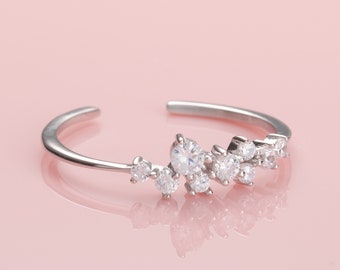 925 Sterling Silver Ring for Women with Cubic Zirconia Stones, Dainty Silver Ladies Ring, Adjustable Open Rings for Women and Teen Girls