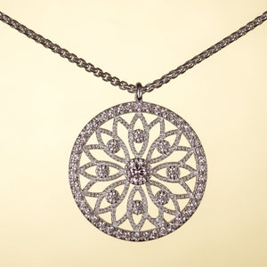 Round Filigree Pendant Necklace for Women and Teen Girls, Silver Mandala Necklace, Delicate Chain and Pendant with Cubic Zirconia Stones