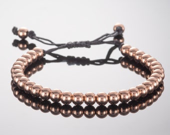 Adjustable Rose Gold Bead Bracelet for Women and Teenage Girls, Beaded Friendship Bracelet for Women, Metal Beads on Adjustable Black Cord