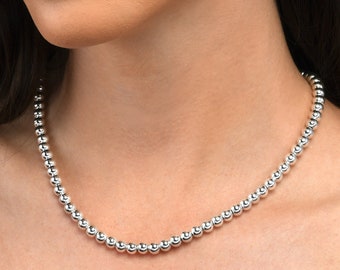 Collana in argento sterling 925 per donne e ragazze, collana con sfera in argento dal design italiano, collana di perle in argento con perline in argento