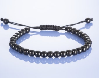 Bracelet de perles noires réglable pour femmes et adolescentes, bracelet d’amitié en perles noires pour femmes, perles métalliques sur cordon noir réglable