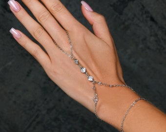 Slave Bracelet for Women and Teen Girls, Hand Jewellery for Women, Silver Hand Chain Bracelet and Ring, Dainty Bohemian Hand Jewelry
