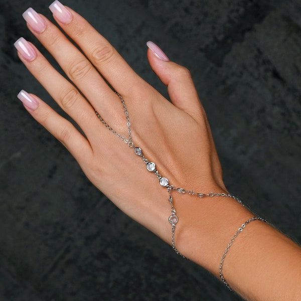 Slave Bracelet for Women and Teen Girls, Hand Jewellery for Women, Silver Hand Chain Bracelet and Ring, Dainty Bohemian Hand Jewelry