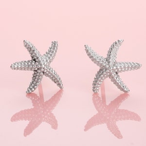 Starfish Earrings for Women, Brushed Finish Silver Starfish Stud Earrings for Women and Teen Girls, Nautical Starfish Silver Earrings