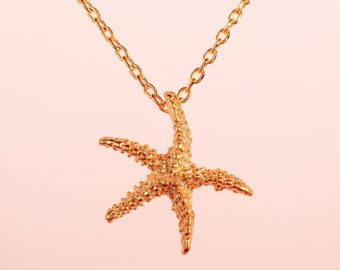 Gold Starfish Necklace for Women, Dainty Gold Necklace for Women with a Starfish, Brushed Finish Gold Plated Pendant Necklace for Women,