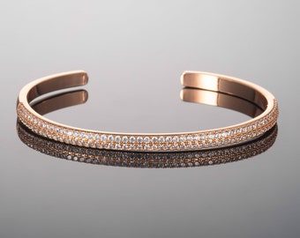 Rose Gold Bangle Bracelet for Women with Cubic Zirconia Stones, Adjustable Open Bangle Bracelets for Women, Cuff Bangle Bracelet For Women