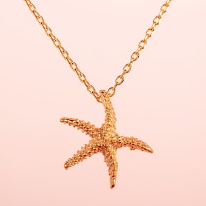 Gold Starfish Necklace for Women, Dainty Gold Necklace for Women with a Starfish, Brushed Finish Gold Plated Pendant Necklace for Women,