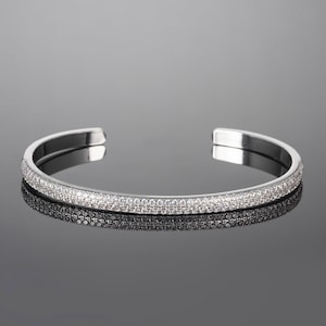 Silver Bangle Bracelet for Women with Cubic Zirconia Stones, Adjustable Open Bangle Bracelets for Women, Cuff Bangle Bracelet For Women