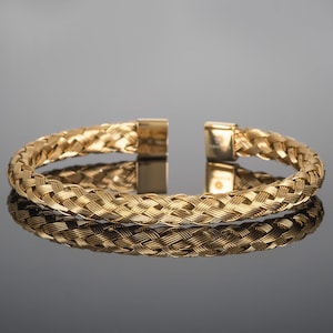 Gold Cuff Bracelet for Men. Gold Plated Braided Bracelet for Men. Mens Bracelet in Gold Plated Stainless Steel. Mens Gold Bangle Bracelet