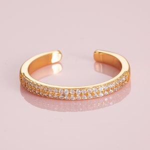 Gold Band Ring for Women with Cubic Zirconia Stones, Adjustable Open Rings for Women and Teen Girls, Gold Plated Ladies Band Ring,