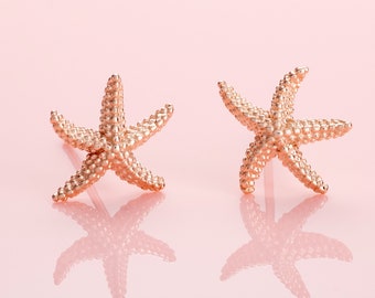 Rose Gold Starfish Earrings for Women, Brushed Finish Rose Gold Stud Earrings for Women, Rose Gold Earrings for Teen Girls and Women