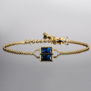Blue Bracelet in Gold , Adjustable Gold Bracelets for Women with a Blue Stone, Dainty Gold Plated Ladies Bracelet, Womens Gold Bracelet