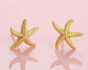 Gold Starfish Earrings for Women, Brushed Finish Gold Stud Earrings for Women in Starfish Motif, Gold Stud Earrings for Teen Girls and Women