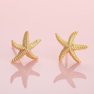 Gold Plated Starfish Stud Earrings for Women, Brushed Finish Gold Earrings for Women, Gold Stud Earrings in Starfish Motif for Women