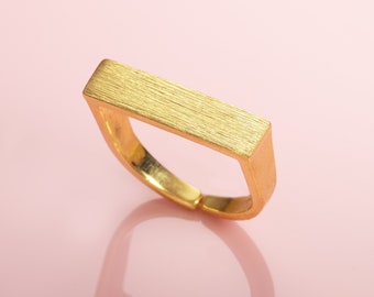 Plain Gold Bar Ring for Women. Womens Open Ring with a Brushed Finish. Adjustable Rings for Women. Simple Rings for Teen Girls and Women.