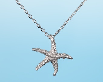 Collar con colgante de estrella de mar para mujer, acabado cepillado, delicado collar de estrella de mar para adolescentes y mujeres.