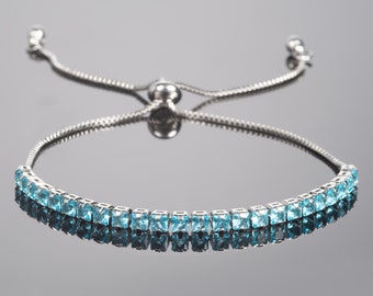 Light Blue Bracelet for Women and Teen Girls, Silver Bracelet with Light Blue Stones, Minimalist Slider Bracelet, Tennis Bracelet for Women
