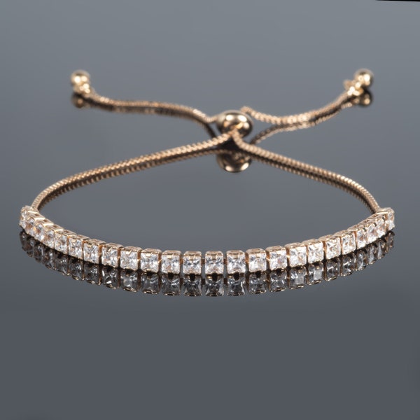 Pulsera de oro para mujeres y adolescentes, pulsera deslizante de oro delicado con piedras, pulsera de tenis de oro simple con piedras de circonita cúbica