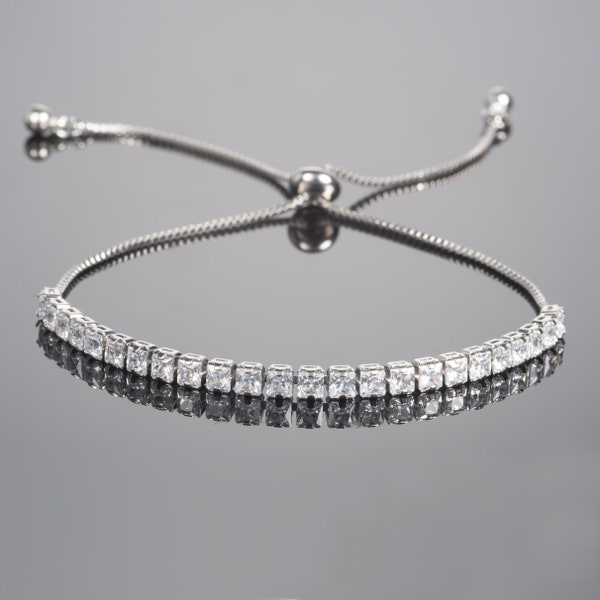 Slider Bracelet for Women with Cubic Zirconia Stones, Silver Bracelet for Women and Teenage Girls Tennis Bracelet with Zirconia Stones