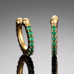 Gold Cuff Earrings for Women with Green Stones, Gold Plated Ear Cuffs with Green Cubic Zirconia, Gold Ear Cuff Earrings with Green Stones