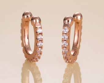 Rose Gold Cuff Earrings for Women. Rose Gold Plated Ear Cuffs with Cubic Zirconia Gemstones, Pair of Rose Gold Ear Cuff Earrings No Piercing