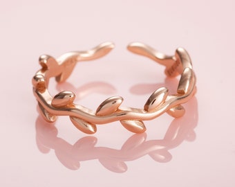 Anillo ajustable para dedo del pie de vid de oro rosa para mujer, anillo para el dedo del pie de plata de ley chapado en oro rosa, anillo midi o anillo meñique para mujeres y adolescentes