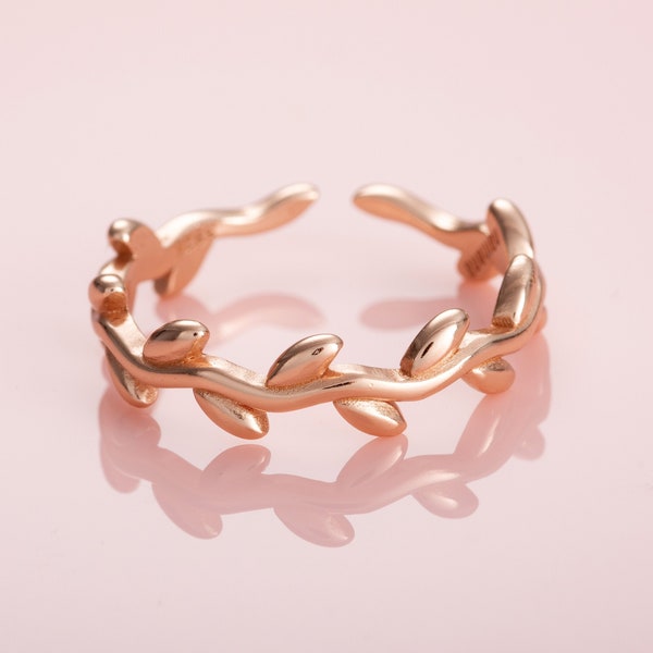 Adjustable Rose Gold Vine Toe Ring for Women, Rose gold Plated Sterling Silver Toe Ring, Midi Ring or Pinky Ring for Women and Teen Girls