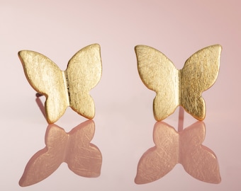 Butterfly Gold Stud Earrings for Women, Brushed Finish Gold Plated Earrings for Women. Gold Butterfly Earrings for Teen Girls and Women