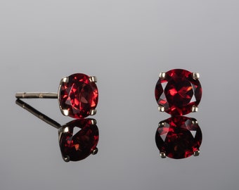 9ct Gold Garnet Studs earrings 6mm Round Gift Boxed Made in UK Birthday Gift 
