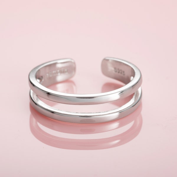 Verstellbarer Zehenring aus Sterling Silber, Doppelter Zehenring für Frauen und Teenager-Mädchen, 925 Silber schlichter Zehenring, Midi-Ring oder Pinky-Ring