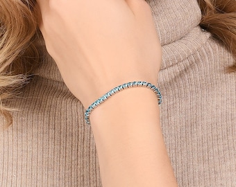 Light Blue Bracelet for Women, Silver Bracelet with Light Blue Stones, Slider Bracelet with Sky Blue Stones, Tennis Bracelet for Women