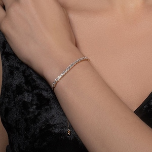 Gold Bracelet Cubic Zirconia Stones, Gold Bracelet for Women, Gold Slider Bracelet with Stones, Gold Tennis Bracelet with Zirconia Stones