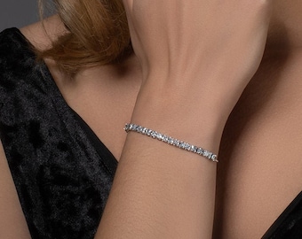 Slider Bracelet for Women with Cubic Zirconia Stones, Silver Bracelet for Women, Silver Coloured Tennis Bracelet with Zirconia Stones