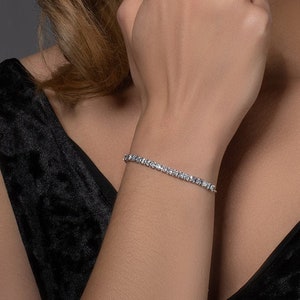 Slider Bracelet for Women with Cubic Zirconia Stones, Silver Bracelet for Women, Silver Coloured Tennis Bracelet with Zirconia Stones