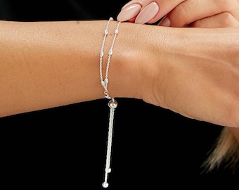 925 Sterling Silver Chain Bracelet With Diamond Cut Beads For Women, Bracelet with Twin Line Diamond Cut Beads for girls in Silver