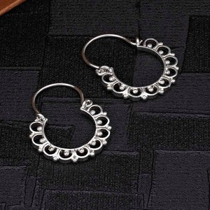 Petites créoles tribales en argent sterling 925 pour femme, créoles vintage en argent pour fille