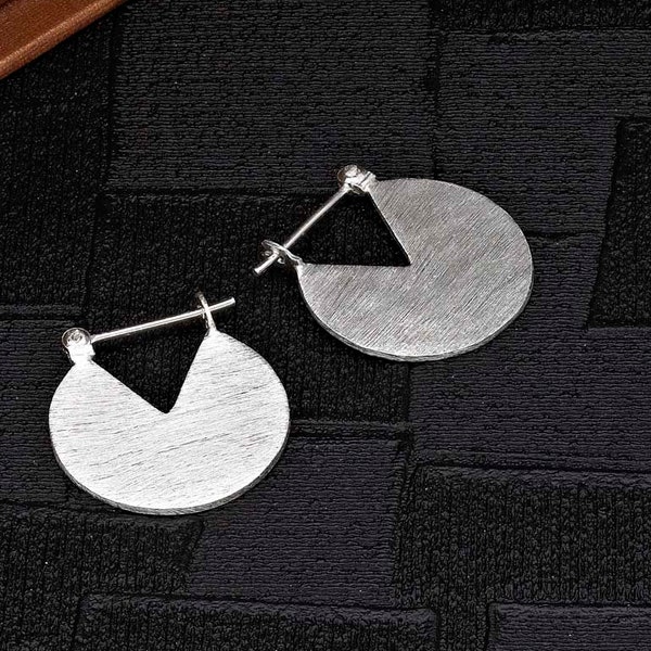 925 Sterling Silver Brushed Finished Tribal Hoop Earrings For Women, Brushed Finish Disc Hoop Earrings for Women and Girls in 925 Silver